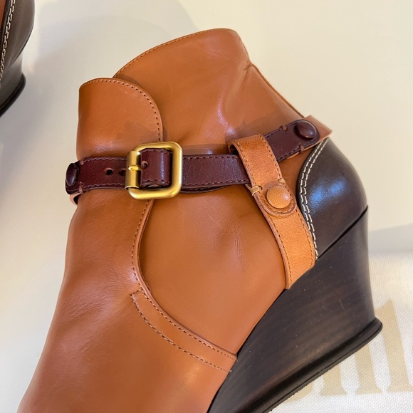Chloe camel tan saddle wedge bootie boot leather brown buckles 39 9 auto card - Picture 7 of 9